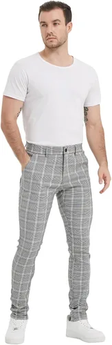 Vista 4 de Plaid&Plain Pantalones a cuadros para hombre, pantalones de vestir ajustados para hombre, pantalones chinos ajustados para hombre
