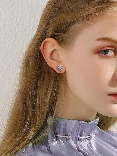 Vista 2 de SILVERCUTE Aretes de corazón infinito con piedra natal para mujer, plata de ley 925, joyería de moda, regalo de San Valentín, aniversario