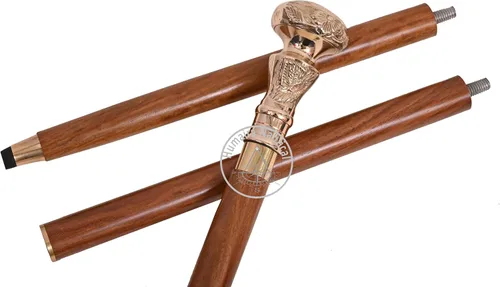 Vista 4 de Humaira Nautical Bastón plegable de latón con mango de diseñador victoriano, bastón de madera de 38 pulgadas para regalo hombres y mujeres