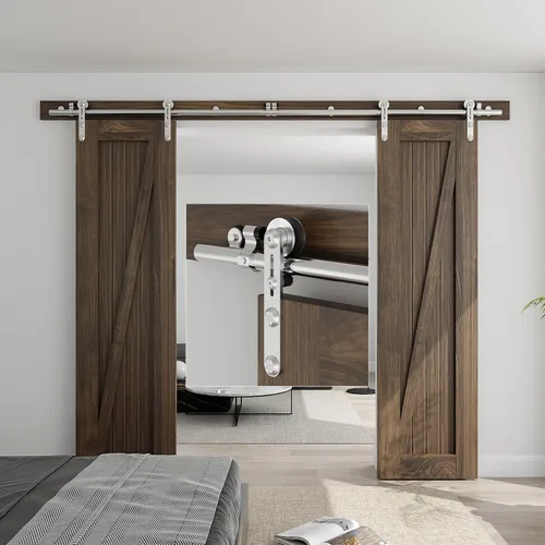 Vista 10 de CCJH Kit de herrajes para puertas correderas de acero inoxidable de 5.5 pies, kit de puerta de granero de madera resistente y suave, apto