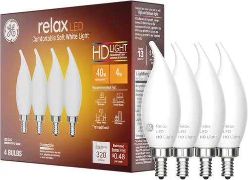Vista 13 de GE Relax Bombillas LED, 40 vatios, blanco suave, bombillas decorativas, escarchadas, base pequeña (paquete de 2)