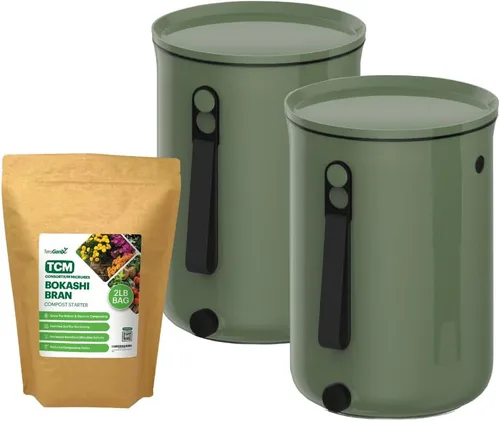 Vista 6 de TeraGanix Bokashi - Contenedor de compostaje + 2 libras de salvado Bokashi, compostador de encimera de cocina, compostaje interior para todas