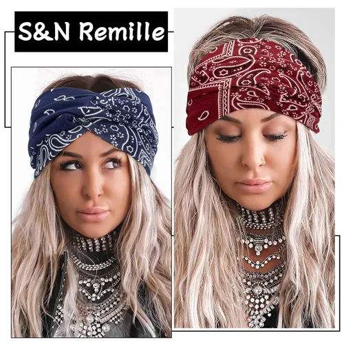 Vista 6 de S&N Remille Diademas Anchas para Mujeres, Banda para el Cabello Grande, Diadema Elástica Antideslizante con Nudo Trenzado, Accesorios para Yoga