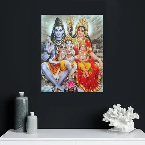 Vista 4 de Póster artístico con texto en inglés «Lord Shiva And His Family» («Lord Shiva And His Family») - Póster decorativo moderno para decorar la pared