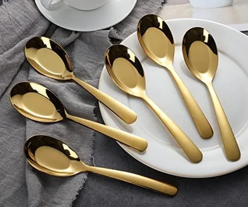 Vista 6 de Cucharas de sopa de acero inoxidable, juego de 6 cucharas de sopa de peso pesado, cucharas de sopa chinas, cucharas de ramen pulidas con espejo