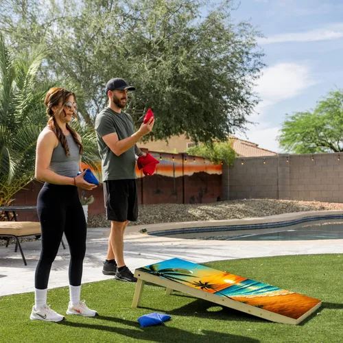 Vista 3 de Tailgating Pros Tablas de Cornhole de 4 x 2 pies, tamaño reglamentario oficial, juego de cornhole de diseño de madera con 8 bolsas de frijol, funda