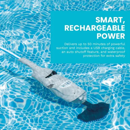 Vista 4 de Intex Aspiradora de piscina portátil recargable con mango telescópico de 94 pulgadas y 2 cabezas de cepillo intercambiables para piscinas