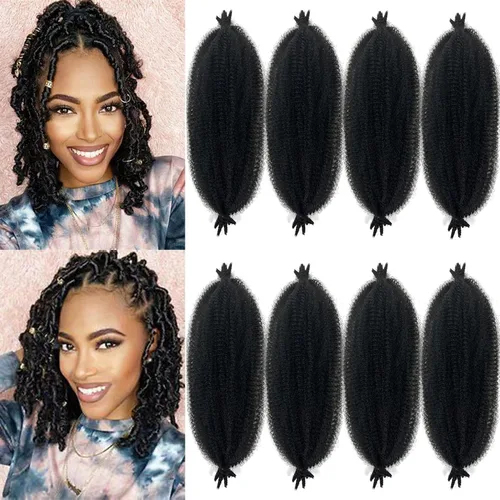 Vista 10 de Extensiones de cabello trenzado con resorte Marley Twist de 8 pulgadas, paquete de 8 para niños, cabello rizado y trenzado kinky, locs suaves