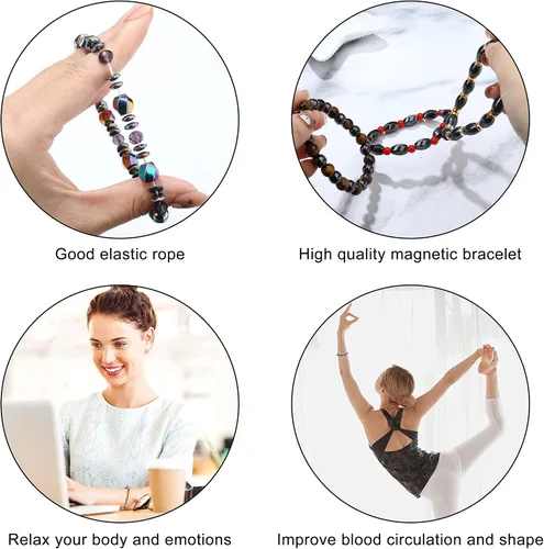 Vista 2 de THUNARAZ Juego de 12 pulseras magnéticas de hematita para hombres y mujeres, pulsera de piedra de ojo de tigre, regalo de alivio de Stree