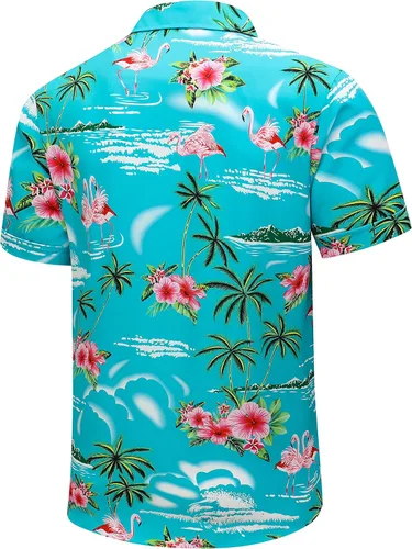 Vista 3 de Simmashah Camisa hawaiana para hombre, manga corta, con botones, ropa de playa, unisex, flamencos de verano, camisas florales Aloha