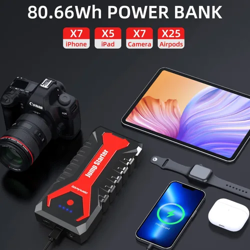 Vista 5 de DBPOWER Arrancador portátil para coche de 5000A/80.66Wh, para motores de hasta 8.0 L gasolina y 6.5 L diesel, arrancador de batería de iones