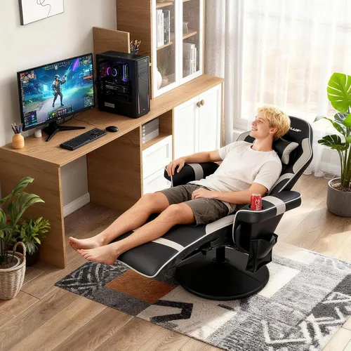 Vista 2 de POWERSTONE Silla reclinable para videojuegos, silla de masaje ajustable con soporte para tazas, reposapiés, sofá individual ergonómico, sala