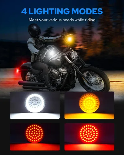 Vista 2 de Benlari Nueva versión 1157 Bombillas LED intermitentes, luces traseras delanteras de 2 pulgadas con lentes ahumados aptos para Harley Davidson