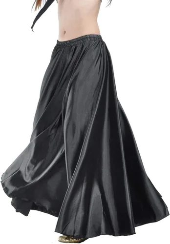 Vista 2 de Indian Trendy Falda de satén para mujer, de círculo completo, para danza del vientre tribal, con movimiento de Halloween Negro