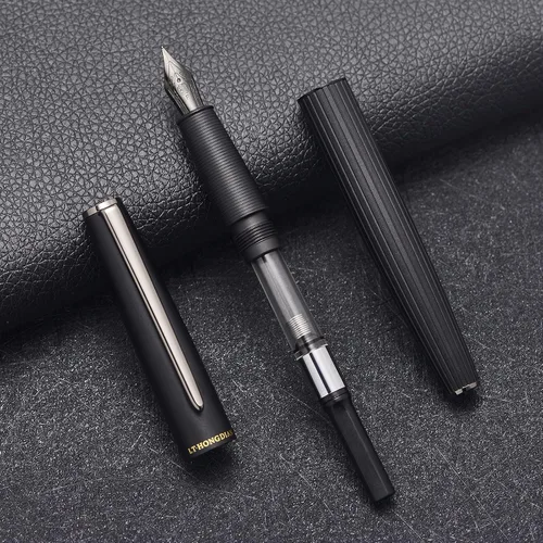 Vista 5 de Hongdian A3 - Juego de estuche de pluma estilográfica de aluminio negro mate, diseño de lujo, instrumento de escritura suave con convertidor