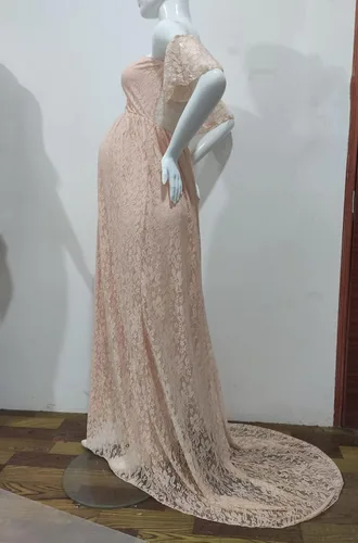 Vista 5 de ZIUMUDY Fotografía Vestido de maternidad fuera del hombro Encaje Baby Shower Vestido de novia embarazada