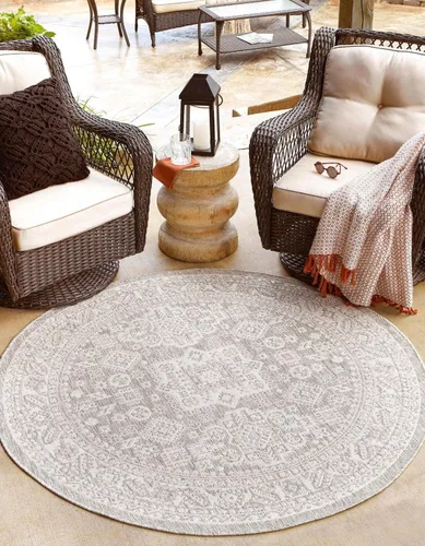 Vista 36 de Unique Loom Outdoor Aztec Collection Alfombra de área, Chalca (5 pies 3 pulgadas, octágono, aguamarina/marfil)