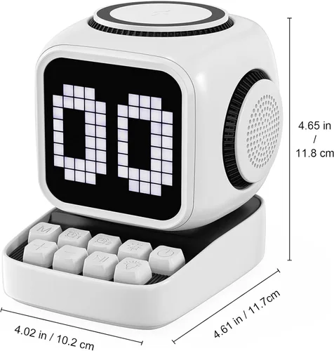 Vista 8 de Altavoz Bluetooth con pantalla LED clásica de 11 x 11 píxeles, altavoces de escritorio compatibles con carga inalámbrica para iPhone