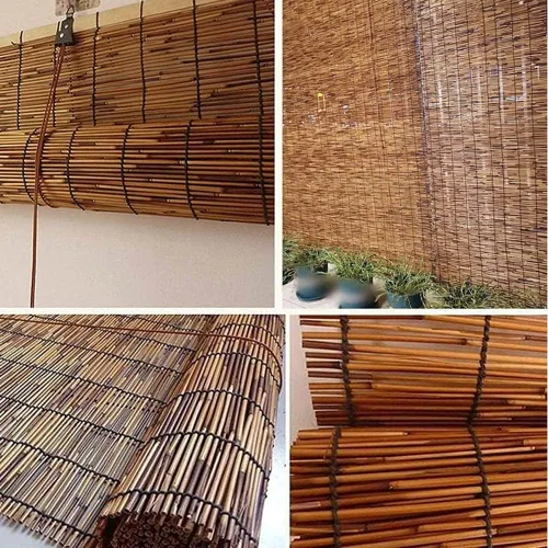Vista 4 de Persianas enrollables de bambú retro, persianas de bambú natural para patio, persianas de bambú sin cordones o con levantador, persianas romanas