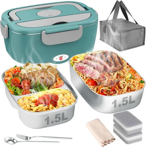 Vista 8 de Geveniss Lonchera Eléctrica para Almuerzo para Hombres, Mujeres y Adultos - Calentamiento Rápido de 80W - Lonchera Calentada con Contenedores Duales
