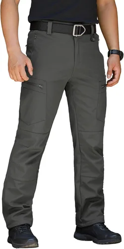 Vista 2 de NAVEKULL Pantalones de esquí de nieve para hombre, con forro polar softshell impermeable, tácticos, pantalones cargo para senderismo, snowboard