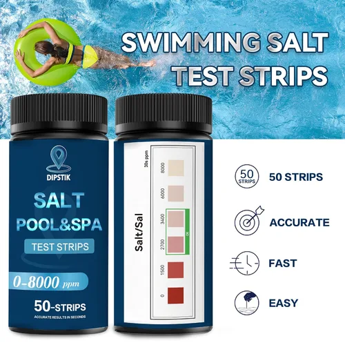 Vista 5 de Tiras de prueba de piscina de agua salada,0-8000 ppm,Kit de tiras reactivas de sal