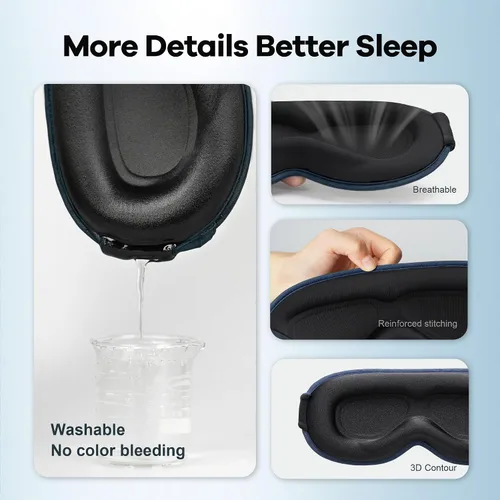 Vista 6 de Antifaz de dormir con peso para hombres: Antifaz para ojos de 3D con bloqueo de luz y cero presión para alivio del estrés, sueño profundo y siestas
