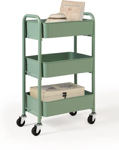 Vista 9 de SunnyPoint Organizador de Almacenamiento de Metal Rodante Compacto Delicado de 3 Niveles - Carrito de Utilidad Móvil Cocina/Carrito Bajo Escritorio