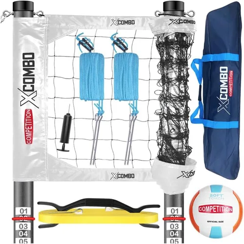 Vista 10 de Juego de red profesional de voleibol resistente para patio trasero al aire libre portátil con postes de puntuación de altura ajustable de aluminio