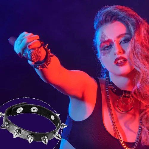 Vista 3 de REDANHA 6 PCS Spiked Studded Pulsera de cuero negro remache punk pulsera brazalete