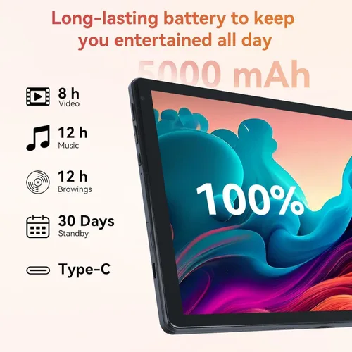 Vista 4 de Android Tablet with 10.1 inch 1280 * 800 IPS HD Touchscreen, Octa-Core Processor, 128GB Storage, 1TB TF Card Expandable, 5G/2.4G WiFi, BT 5.0,Dual