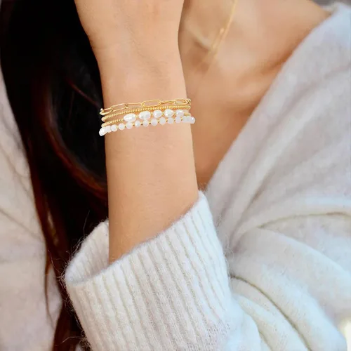 Vista 5 de Delicado juego de pulseras de perlas chapadas en oro de 14 quilates con cuentas de perlas chapadas en oro de 14 quilates, pulseras apilables