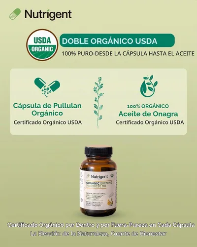 Vista 3 de Aceite de onagra orgánico USDA para mujeres con cápsulas de 10%