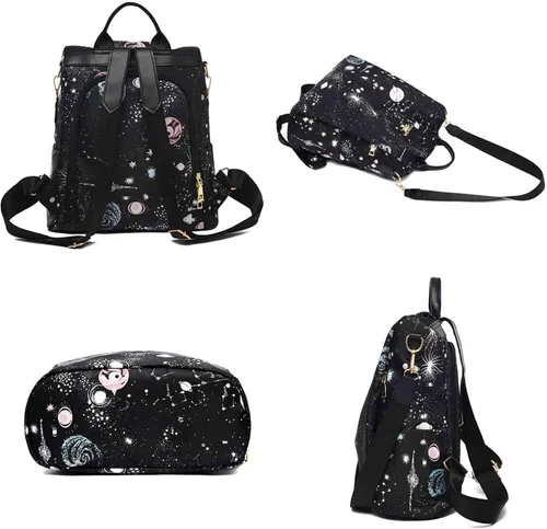 Vista 6 de Mochila de mujer, bolsa de viaje impresa estrella, bolsa de compras de moda de gran capacidad, Cielo estrellado, Moderno