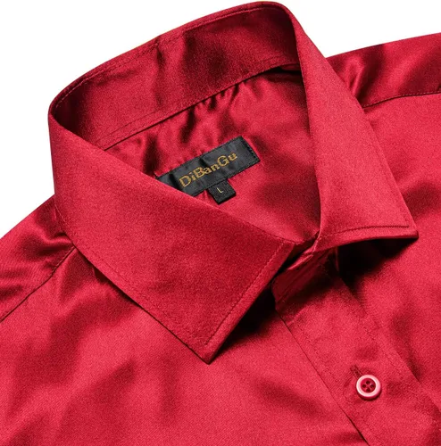 Vista 4 de DiBanGu Solid Men's Dress Shirts Satin Short Sleeve Casual Button Down Shirts Regular Fit Party Wedding Summer
