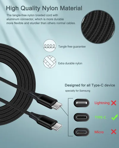 Vista 3 de Cable USB tipo C para iPhone 17e 17 para Apple iPhone 16e/16/15 Plus/17 Pro Max, cable de carga rápida de 6 pies de Android tipo C a C para Samsung