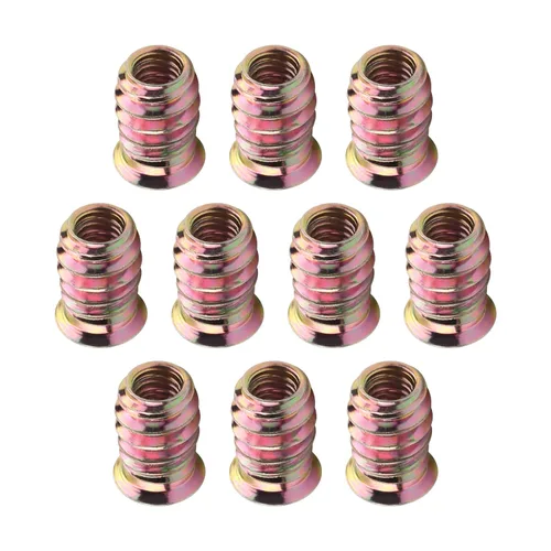 Vista 37 de MroMax 20 piezas de insertos de tuerca para muebles M6x10mm, acero al carbono, zincado, hexagonal interno, tornillo con brida, insertos de madera