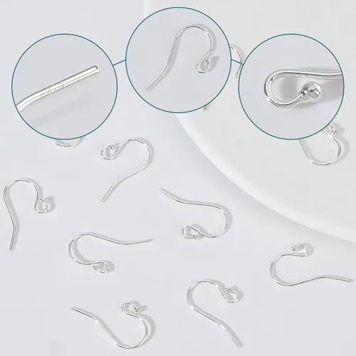 Vista 4 de Beebeecraft 10 pares de ganchos de plata de ley 925 con forma de bola de pez, extremos de bola francesa, alambres de oreja para aretes colgantes