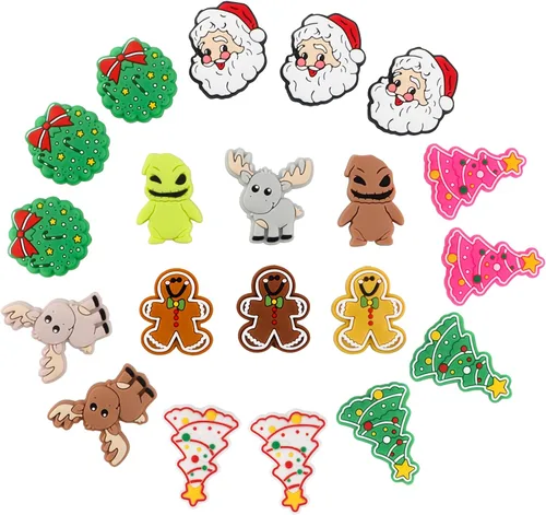 Vista 6 de Sunrony 20 cuentas focales de silicona para hacer llaveros, cuentas de silicona focales de personajes navideños a granel para bolígrafos, pulseras