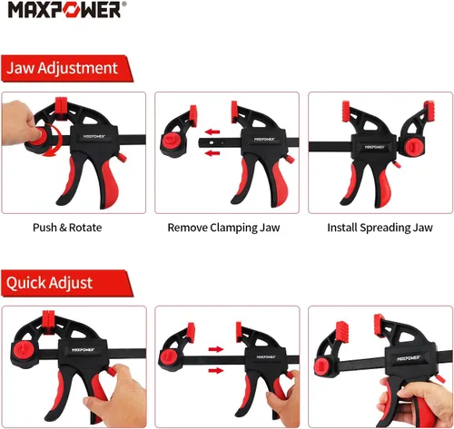 Vista 5 de MAXPOWER Abrazadera de barra de 24 pulgadas y esparcidor de 31 pulgadas para carpintería, juego de abrazaderas de madera de liberación rápida