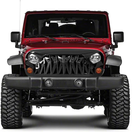 Vista 5 de JK Parrilla frontal de tiburón negro brillante compatible con Jeep Wrangler Rubicon Sahara Sport 2007-2018, ABS