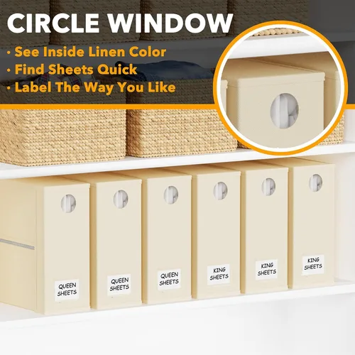 Vista 4 de SpaceAid Paquete de 6 Organizadores y Almacenamiento de Sábanas de Cama, Organizador de Sábanas Plegable con Ventana para Armario de Ropa Blanca