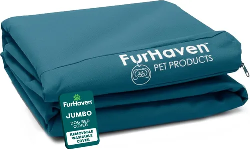 Vista 25 de Furhaven - Funda de repuesto para cama de perro resistente al agua, interior/exterior, con logo, Oxford Polycanvas, lavable - Castaño, jumbo plus