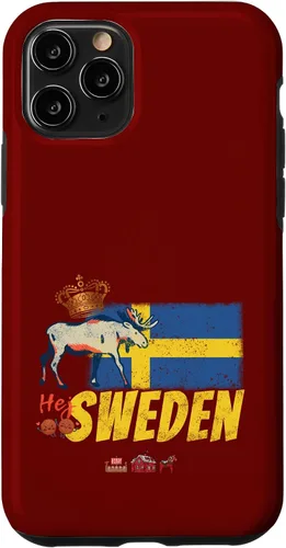 Vista 27 de Funda para iPhone 16 Suecia con bandera vintage y recuerdo de alce