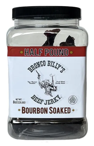 Vista 2 de Bronco Billy's Beef Jerky Tarro empapado de Boubon de 8 oz