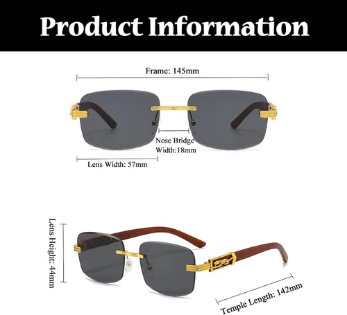 Vista 3 de LJCZKA Lentes de sol cuadrados sin montura para mujeres y hombres, retro, rectangulares, sin marco, lentes de sol steampunk de lujo tintados