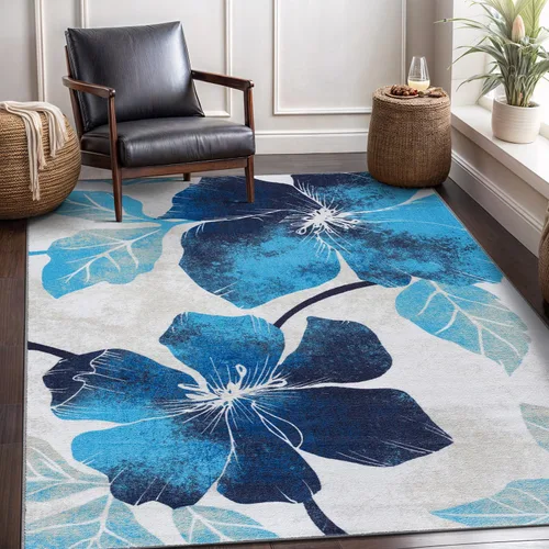 Vista 19 de CAMILSON Solana - Alfombra moderna con diseño floral de 2 x 3 pies, antideslizante y parte trasera de goma, negro - flores grises, alfombra