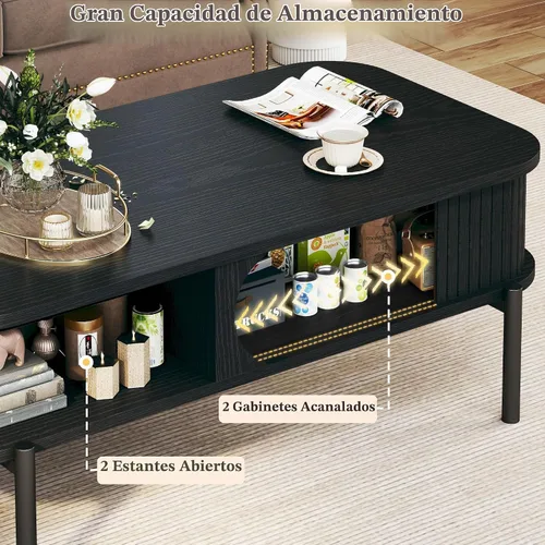 Vista 4 de Mesa de café, mesas de café modernas de mediados de siglo de 39.4" para la sala de estar, mesa de café con almacenamiento, estante abierto, mesa