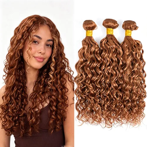 Vista 192 de P4613 Cabello humano rizado onda profunda marrón y paquetes mixtos 8 10 12 P4613 Ombre Marrón-Rubio-DP