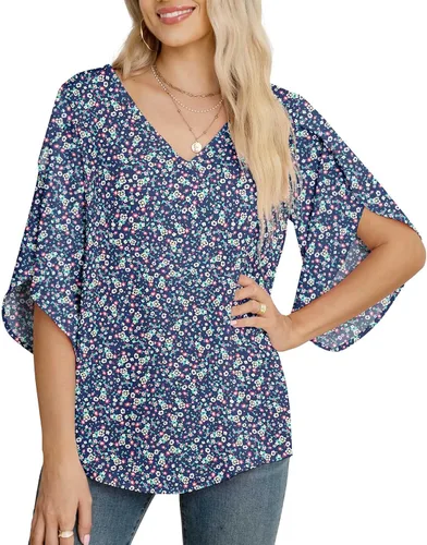 Vista 44 de Blusas de gasa con mangas 3/4 arrugadas de otoño para mujer de Jouica 01amy Verde